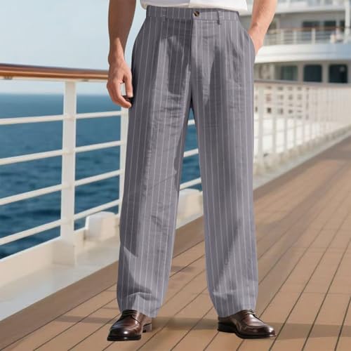 Linen Pants for Men with Packets Loose Beggy Work Trousers with Strip Pattern 2025 Summer3