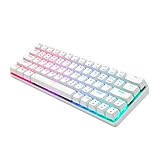 Mini Mechanische Gaming Tastatur, 63 Tasten, Rote Schalter,Verdrahtet Kabellos Dualmodus Bluetooth Tastatur mit RGB Beleuchtet, Weiß (QWERTY,US-Layout)