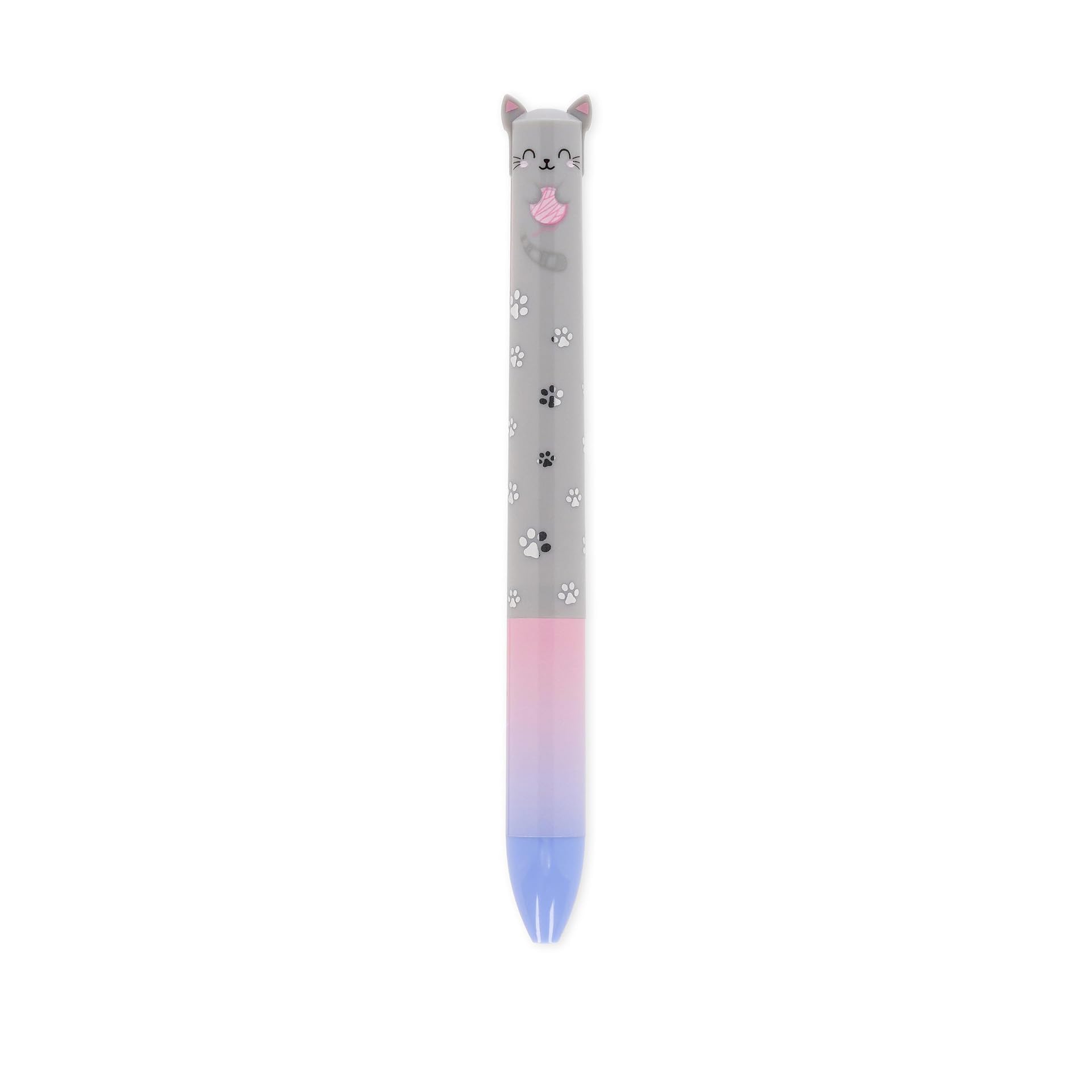 Legami - Click&Clack Pen in Two Colours, Blue and Pink Ink, Retractable Pen, Ideal for School Office Home, Two-Tone, Tip Diameter 1 mm, Kitty Theme