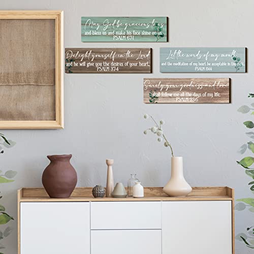 Yulejo 4 Pieces Bible Verses, Psalms Scripture Wall Art Wooden Christian Sign Rustic, Christian Wall Art Prayer Wall Decor Christian Decorations For Home (Delicate Style) #TOP3