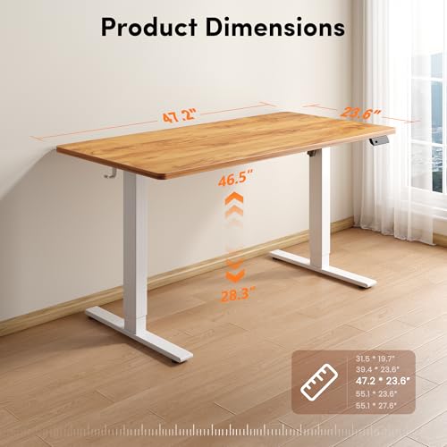 Image of FEZIBO One-Piece Standing Desk, 48 inchx24 inch Seamless Tabletop Electric Height Adjustable for Home Office, Study Rooms & Multi-Device Workstations, Light Rustic
