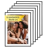 MARCOFOTO Set de 6 Marcos de Fotos 30x40 cm – Marcos de PVC Negros con Cristal – Para Cuadros, Oficina o Local