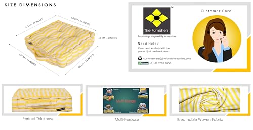 Image of Weaved Quilted Floor Cushion 60x60x10 cm Yellow Stripe with Cotton Filler Large Size for Seating, Patio Seat, Meditation, Yoga, Pooja, Guests, Living Room, Bedroom Size - 24x24x4 Inch