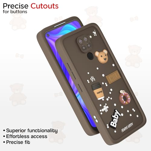 Image of Pikkme Back Cover for Redmi Note 9 | Cute Fun Cartoon 3D Bear Silicone Full Body Protection Bumper Cover (Brown)