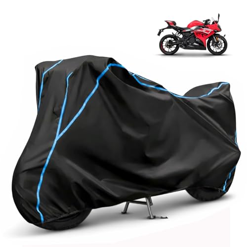 Image of Compatible with Keeway RR300 Waterproof Two Wheeler Bike Body Cover Water Resistant, Heavy Duty, UV Rays, Dust & Scratch Protection for All-Modal & Variants (Black,Sky Blue Piping)