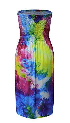 Image of Sun Dresses Women Summer Casual Strapless Dress Womens Cover ups for Swimwear Beach tie dye S