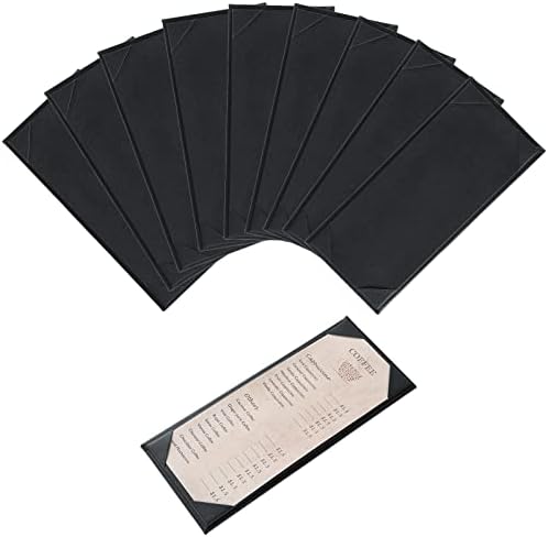 FLKQC Restaurant Menu Covers Holders 4.25" x 11" | Pack of 5 Synthetic Leather Single Panel One View with Angled Corners Black for Wine List, Drinks (5, Single Panel 1 View (4.25 x 11 inch))