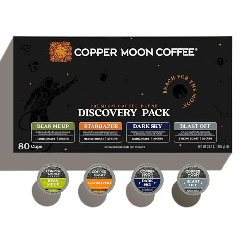 Image of Copper Moon Single Serve Coffee Pods for Keurig K-Cup Brewers, Light, Medium & Dark Roast, Discovery Variety Pack, 80 Count