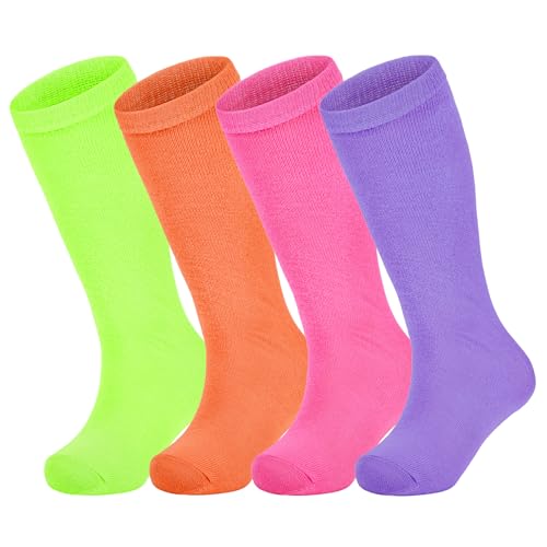 American Trends 4 Pairs Toddler Soccer Socks Kids Soccer Socks Youth Football Socks Toddler Knee High Socks Girls Boys