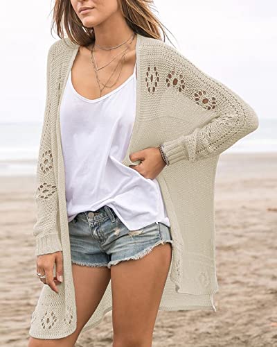 Image of Misassy Womens Open Front Knit Sheer Cardigans Summer Boho Lightweight Long Sleeve Kimono Long Sweater
