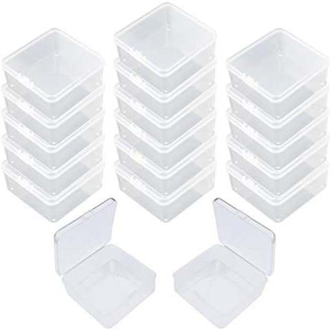 Goodma 30 Pieces Square Empty Mini Clear Plastic Organizer Storage Box Containers with Hinged Lids for Small Items and Other Craft Projects (55 x 55 x 35 mm)