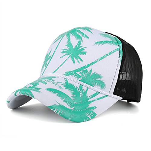 Gorras Deportiva Gorra de béisbol de la impresión del árbol de Coco Hombre Mujer Sombrero Plano Hip Hop Snapback Niños niñas Viseras (Verde)