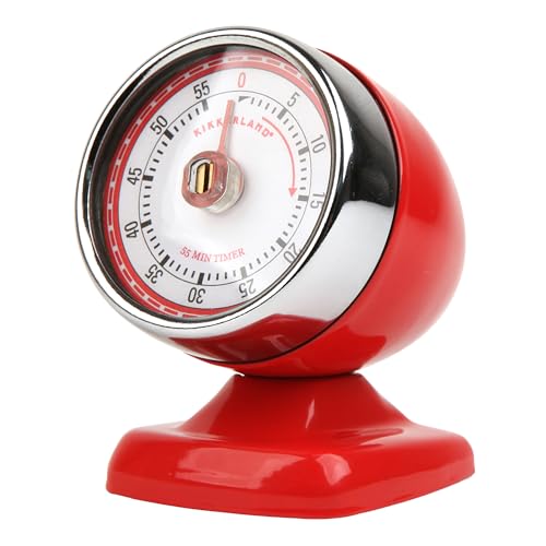 Kikkerland Vintage Streamline Timer – Retro Decor for Home & Kitchen – Windup Timekeeper in Red