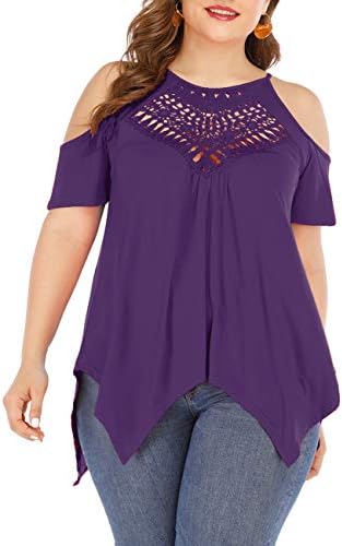 GXLU Women’s Plus Size Short Sleeve Cut Out Cold Shoulder Tops Casual T Shirts