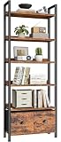 Furologee 6-Tier Bookshelf, Tall 71' Rustic Bookcase with 2 Drawers Storage Organizer, Industrial Display Free Standing Shelf Units, Wood and Metal Storage Rack for Home Office, Bedroom, Rustic Brown