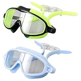 Pesoncarl 2 PCS Kids Goggles Anti-Fog Kids Swim Goggles Clear Wide View Toddler Swim Adjustable Buckle Swimming No Leaking Toddler Goggle for 3-16 Girls Boys