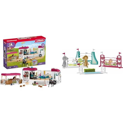 SCHLEICH 42619 Horse Club Pferdetransporter & 42612 Hindernisse Zubehör, für Kinder ab 5-12 Jahren, Horse Club - Zubehör
