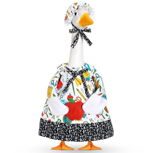 FuWeave Back to School Porch Goose Outfit Set for Plastic Statue Lawn Porch Goose Clothes with Schoolbag for Patio Decor(Bright,23 Inch)