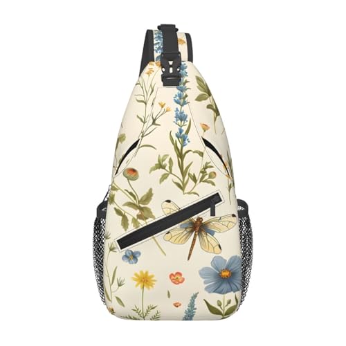 Bolso cruzado con patrón floral y libélula para mujer y hombre miniatura 1