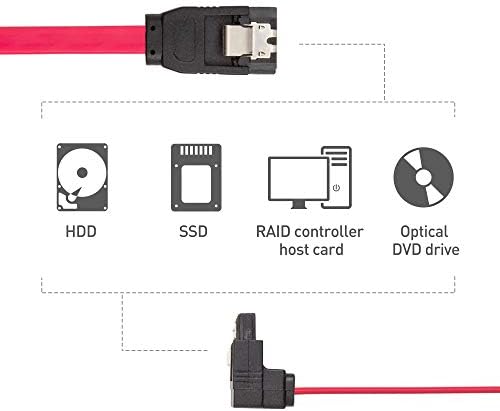 Cable Matters 3-Pack 90 Degree Right Angle SATA III 6.0 Gbps SATA Cables 45cm (SATA 3 Cable, SATA data Cable, SATA Cable) Red