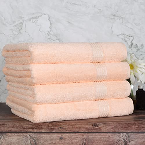 Superior Egyptian Cotton 4-Piece Bath Towel Set For Shower, Bath, Spa, Resort, Hotel, Soft Body Towels, Airbnb Essentials, Apartment, Dorm, Quick Dry, Absorbent, Bathroom Basics, Peach #TOP1