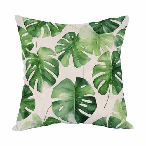Moslion Palm Pillow,Home Decorative Throw Pillow Cover Tropical Hawaii Leaves Palm Tree Cotton Linen Cushion for Couch/Sofa/Bedroom/Livingroom/Kitchen/Car 18 x 18 inch Square Pillow case