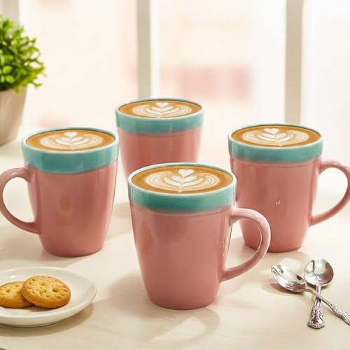 Image of The Earth Store Pink Flow Coffee Mug - 340ML Ceramic Coffee Mugs Set of 4 | Microwave & Dishwasher Safe Mugs for Gift | Home | Office | Restaurant | Daily Use Tea Mug