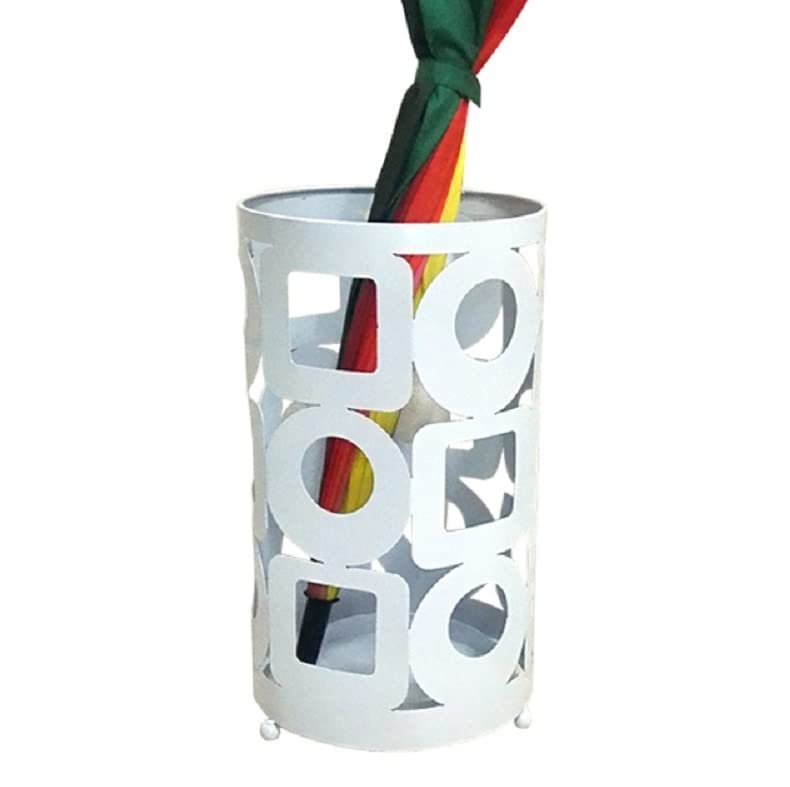 Porte-parapluie rond blanc en métal ajouré pour entrée de maison et bureau