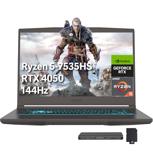 Image of msi Thin A15 15.6" FHD 144Hz Gaming Laptop, AMD Ryzen 5 7535HS, 16GB DDR5, 1.5TB Storage(512GB SSD+1TB Docking Station), GeForce RTX 4050 6GB GDDR6, Backlit Keyboard, Wi-Fi 6E, Win 11 Pro, Black