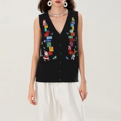 Kmbangi Women Christmas Button Sweater Vest Embroidery Sleeveless Cardigan | Santa Print, Knit V Neck Top, Xmas Clothes, Ugly Christmas Sweaters, Gingerbread Man, Holiday Cardigans, Waistcoat, Knitwear 5 Kmbangi Women Christmas Button Sweater Vest Embroidery Sleeveless Cardigan | Santa Print, Knit V Neck Top, Xmas Clothes, Ugly Christmas Sweaters, Gingerbread Man, Holiday Cardigans, Waistcoat, Knitwear - Image 6