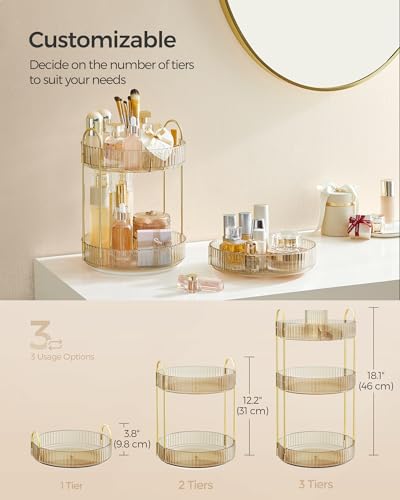 Image of SONGMICS Makeup Organizer, 3-Tier Countertop, Customizable | Customizable skincare organizer countertop, round rotating, toiletries vanity organizer, lazy susan, gift UJKA011A01