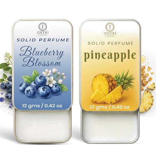 Image of IDITRI EXPORT Solid Perfume |blueberry blossom&pineapple Alcohol Free Wax Perfume Balm, Long Lasting | Pocket Tin 12g, Pack Of 2| Non Greasy Smooth Glide, Travel Friendly Unisex
