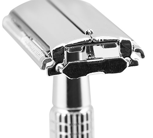 (3) Morris Flamingo Classic Double Edge Stainless Steel Butterfly Style Safety Razor with 2 Blades & Travel Case w/Mirror