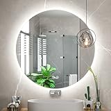 TokeShimi LED Badspiegel Rund mit Licht 60CM, Runder Spiegel Badezimmer Wandspiegel mit Demister Pad, Beleuchteter Hinterleuchtet Spiegel, Dimmbar, 3 Farben, Speicherfunktion