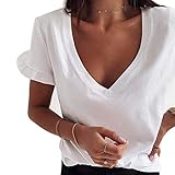 🌼Las mangas con volantes añaden elementos de moda a esta blusa casual. Longitud de la manga: manga corta. Tipo de cuello: cuello en V