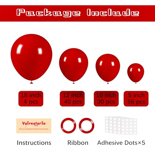 Image of Voircoloria 130pcs Ruby Red Balloons Different Sizes 18 inch 12 inch 10 inch 5 inch Dark Red Latex Balloon Garland Arch Kit for Birthday Baby Shower Graduation Wedding Valentine's Day Christmas Party Decorations