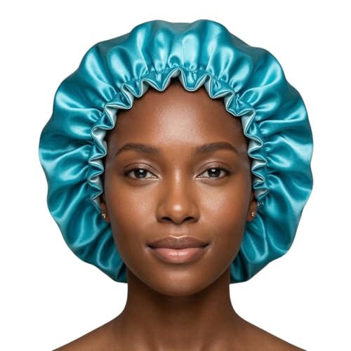 Pretty Robes Silk Satin Hair Bonnet Sleeping Reversible Scuba Blue Satin