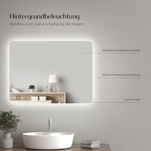 EMKE Badspiegel mit Beleuchtung 50x60cm, 2 Lichtfarbe Warmweiß/Kaltweiß – Ansicht 9