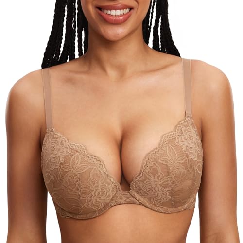 Image of DOBREVA Women's Push Up Lace Bra Underwire Plunge Full Coverage Bras Sexy Plus Size Support