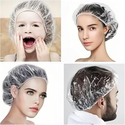 Image of Adbeni Premium Disposable Waterproof Shower Caps for Women, Men | Soft Comfortable Fit | Head Cover | For Bath, Hair Dye Coloring, Salon, Food Handling, Hotel, Travel & Spa Use | Hygienic & Light Weight | 50 Pcs
