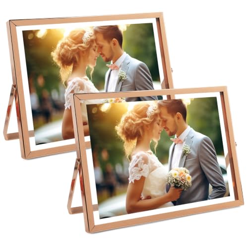 Golden State Art 6x8 Floating Picture Frames 2 Pack, Rose Gold Horizontal