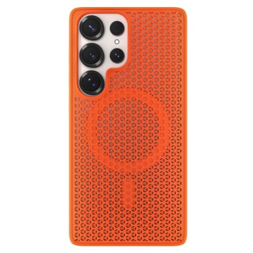 Image of Pikkme Back Cover for Samsung Galaxy S25 Ultra 5G | Honeycomb Cooling Design | Silicone Heat Dissipation | Mag-Safe Compatible | Shockproof Camera Protection Bumper Case (Orange)
