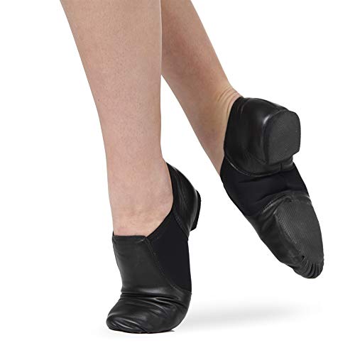 Dance Basix Leather Slip on Split Sole Jazz Shoes for Women, Men and Children Black