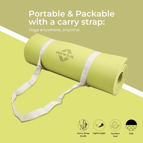 Image of Nivia Spark EVA Yoga Mat for Men & Women, 10 mm with Carry strap, Anti Skid, Exercise Mat for Home Workout, Foldable yoga mat, For Gym Exercise /Fitness (Olive Green)