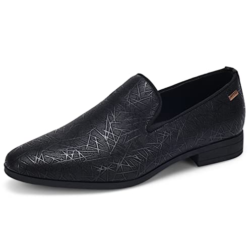 UUBARIS Mens Loafers Dress Shoes Non Slip Driving Shoes Luxury Tuxedo Male Walking Shoes Line Black Size 10