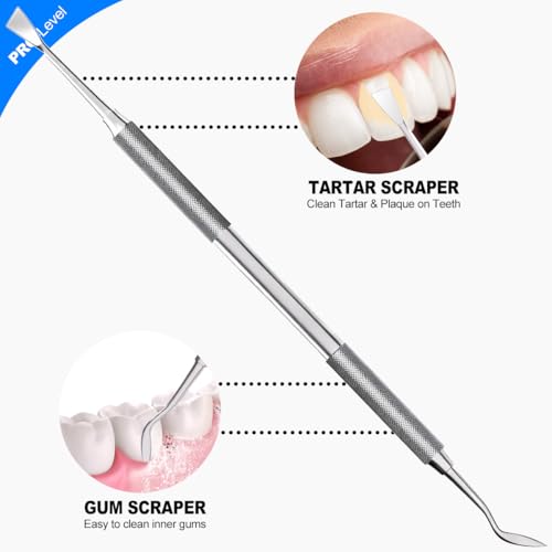 G.CATACC 2 Pack Dental Tools for Teeth Cleaning, Metal Dental Pick Hygiene Kit for Home Use, Stainless Steel Tooth Scraper Tartar Plaque Remover for Oral Care - with Case