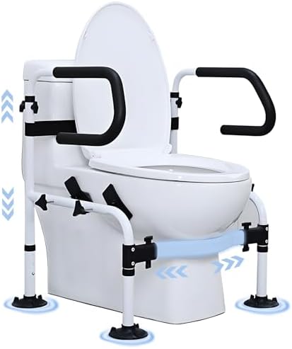 NJUN Aufstehhilfe Toilette mit 360° Klemmen und EVA-Schutzpolstern | Breite und Höhenverstellbar, Zweistufige Armlehnen, Großen Saugnäpfen, Ohne Bohren, 300 lbs Tragkraft
