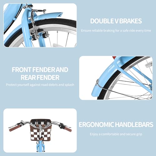 Foldable Beach Cruiser Bike for Women, 24/26 Inch Folding