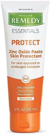 Medline Remedy Essentials Zinc Oxide Skin Protectant Paste (4 oz Tube), Unscented, Barrier, Incontinence Cream, Diaper Rash, Adults, Elderly, Hypoallergenic, Paraben Free