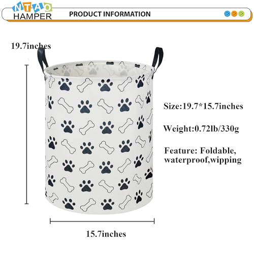 Image of NTAOHAMPER Kids Laundry Hamper, Waterproof Storage Bin, Baby Boy Nursery Hamper with Paw Design, Clothes Organizer, Toys Bin, Room Decor